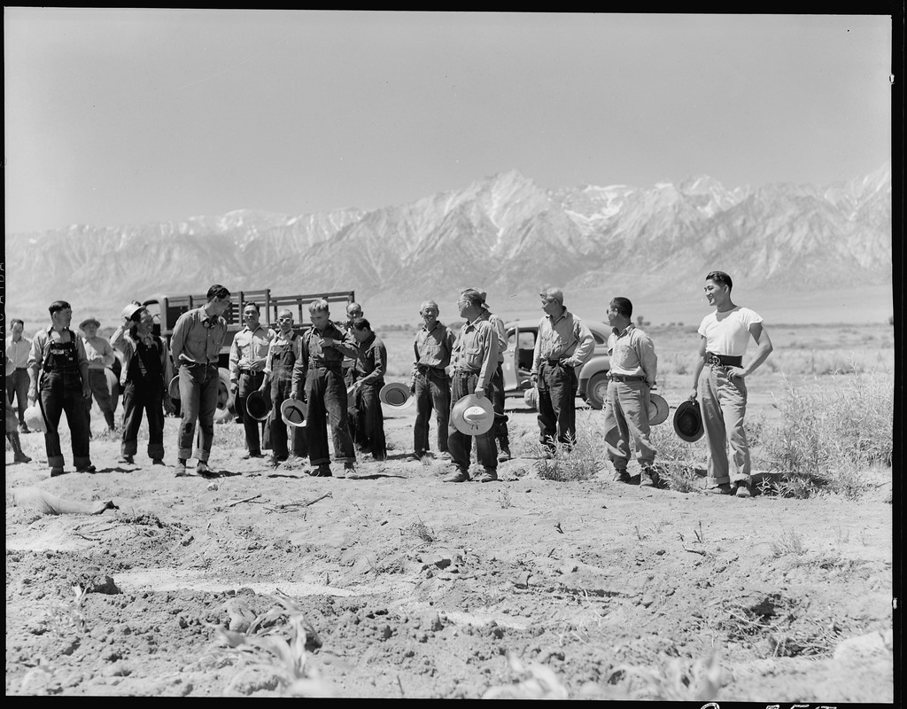収容所で農作業をする日系人　（1942年、カリフォルニア州マンザナー）
